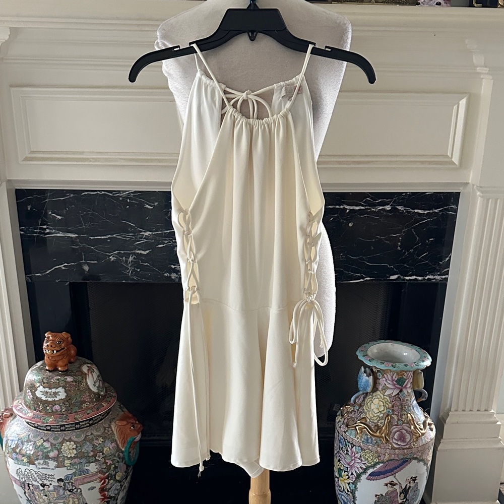 Darling “GB” Cream Shorts Sleeveless, Backless Dress w/Open Tie Sides